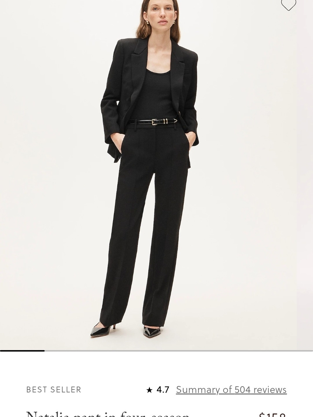 J. Crew Black Tailored Straight-Leg Trousers